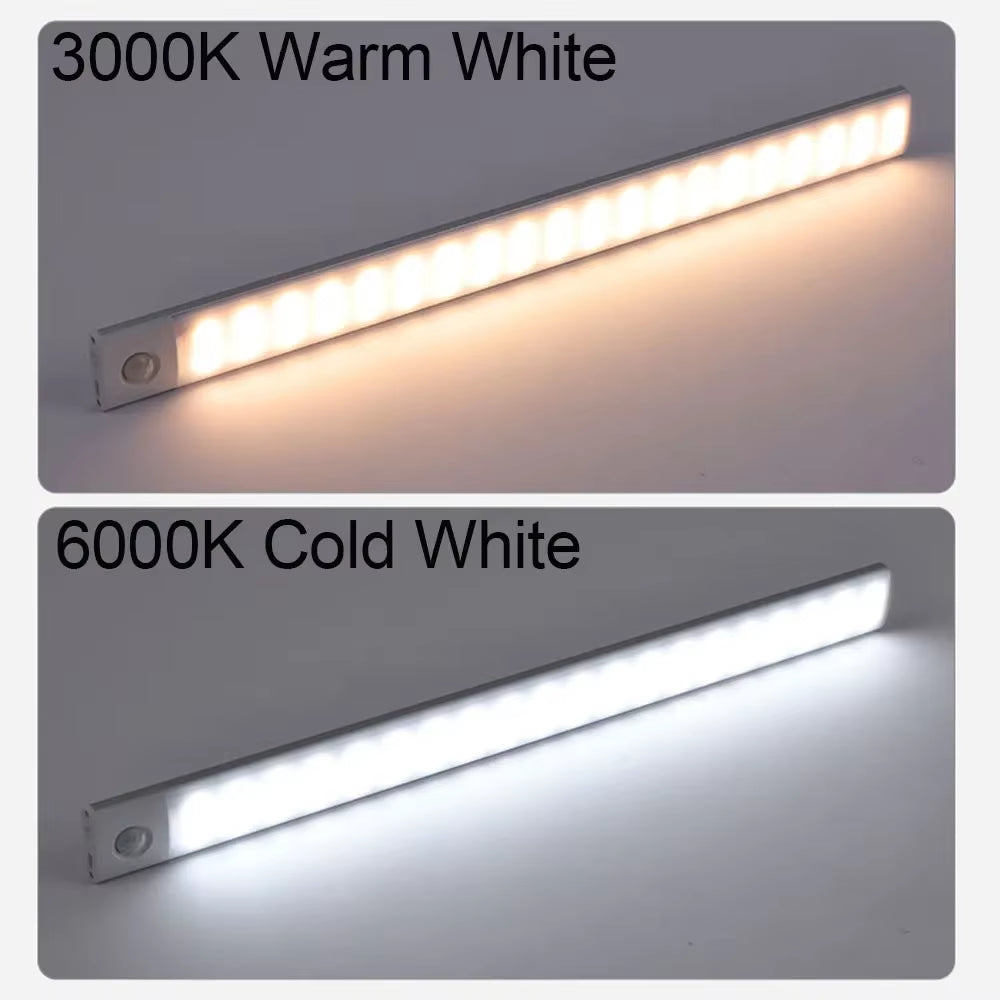 USB Rechargeable Wireless Motion Sensor LED Night Light for Under Cabinet, Kitchen, Bedroom, and Wardrobe Illumination