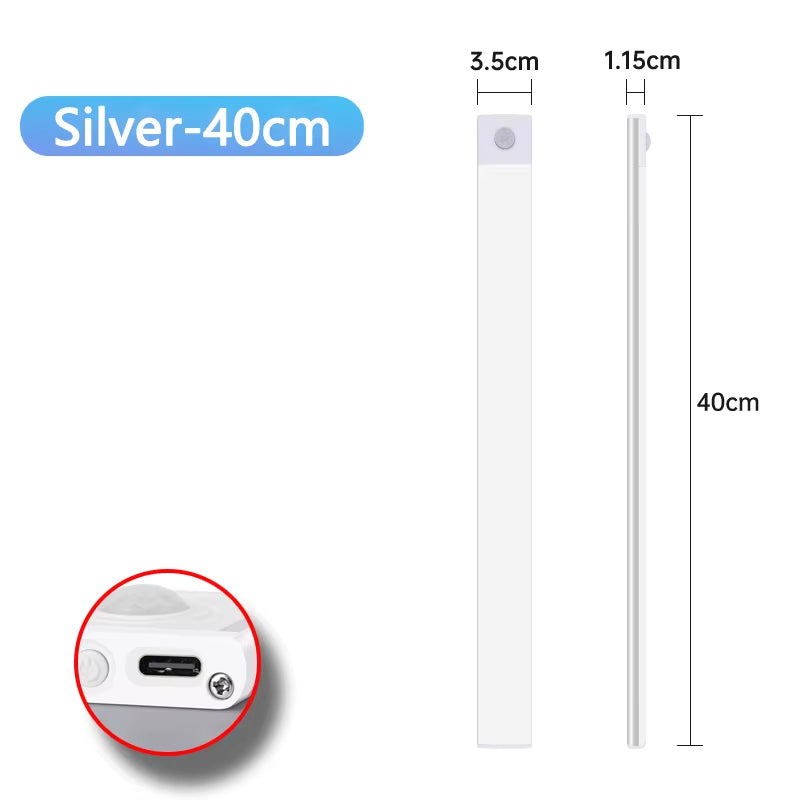 USB Rechargeable Wireless Motion Sensor LED Night Light for Under Cabinet, Kitchen, Bedroom, and Wardrobe Illumination