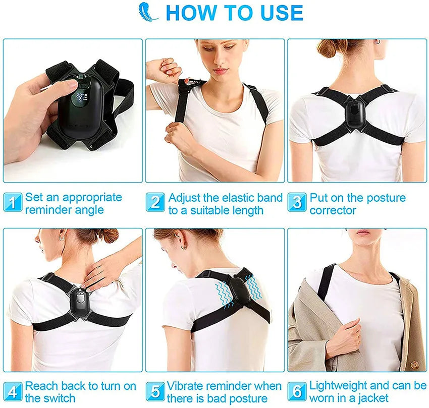 Smart Posture Corrector Sensor Vibration Reminder Posture Reminder for Adjustable Angle and Strap Help to Keep Right Posture