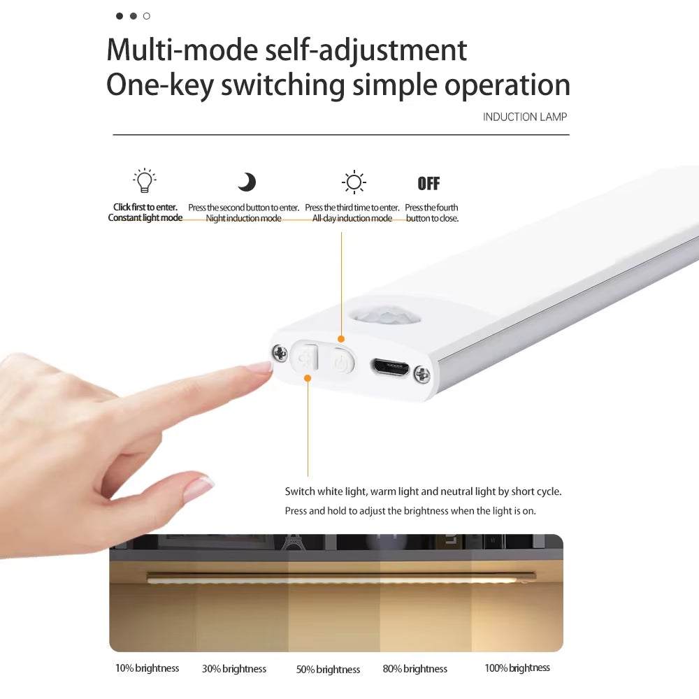 USB Rechargeable Wireless Motion Sensor LED Night Light for Under Cabinet, Kitchen, Bedroom, and Wardrobe Illumination