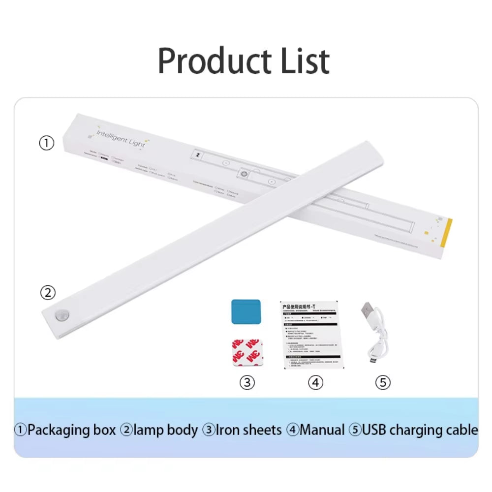 USB Rechargeable Wireless Motion Sensor LED Night Light for Under Cabinet, Kitchen, Bedroom, and Wardrobe Illumination