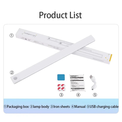 USB Rechargeable Wireless Motion Sensor LED Night Light for Under Cabinet, Kitchen, Bedroom, and Wardrobe Illumination