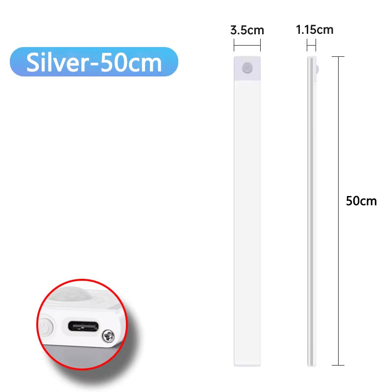 USB Rechargeable Wireless Motion Sensor LED Night Light for Under Cabinet, Kitchen, Bedroom, and Wardrobe Illumination