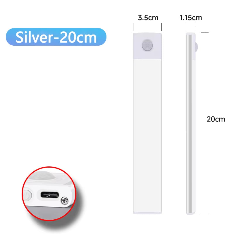 USB Rechargeable Wireless Motion Sensor LED Night Light for Under Cabinet, Kitchen, Bedroom, and Wardrobe Illumination