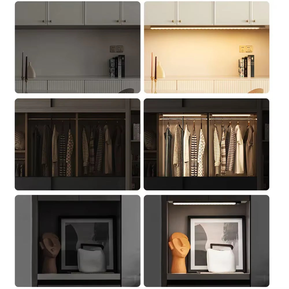 USB Rechargeable Wireless Motion Sensor LED Night Light for Under Cabinet, Kitchen, Bedroom, and Wardrobe Illumination